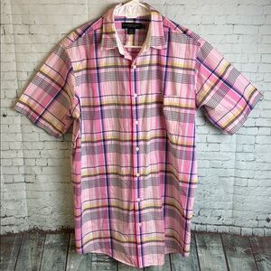 U.S. Polo Assn. Short Sleeve Button Down Shirt Pink Blue Size L Tall Resortwear